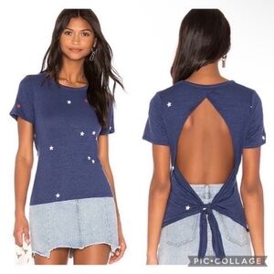 Chaser tee blue star print open back linen tie 4th of July